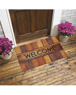 Welcome Yazılı Ahşap Görünüm Kauçuk Kapı Önü Paspası 